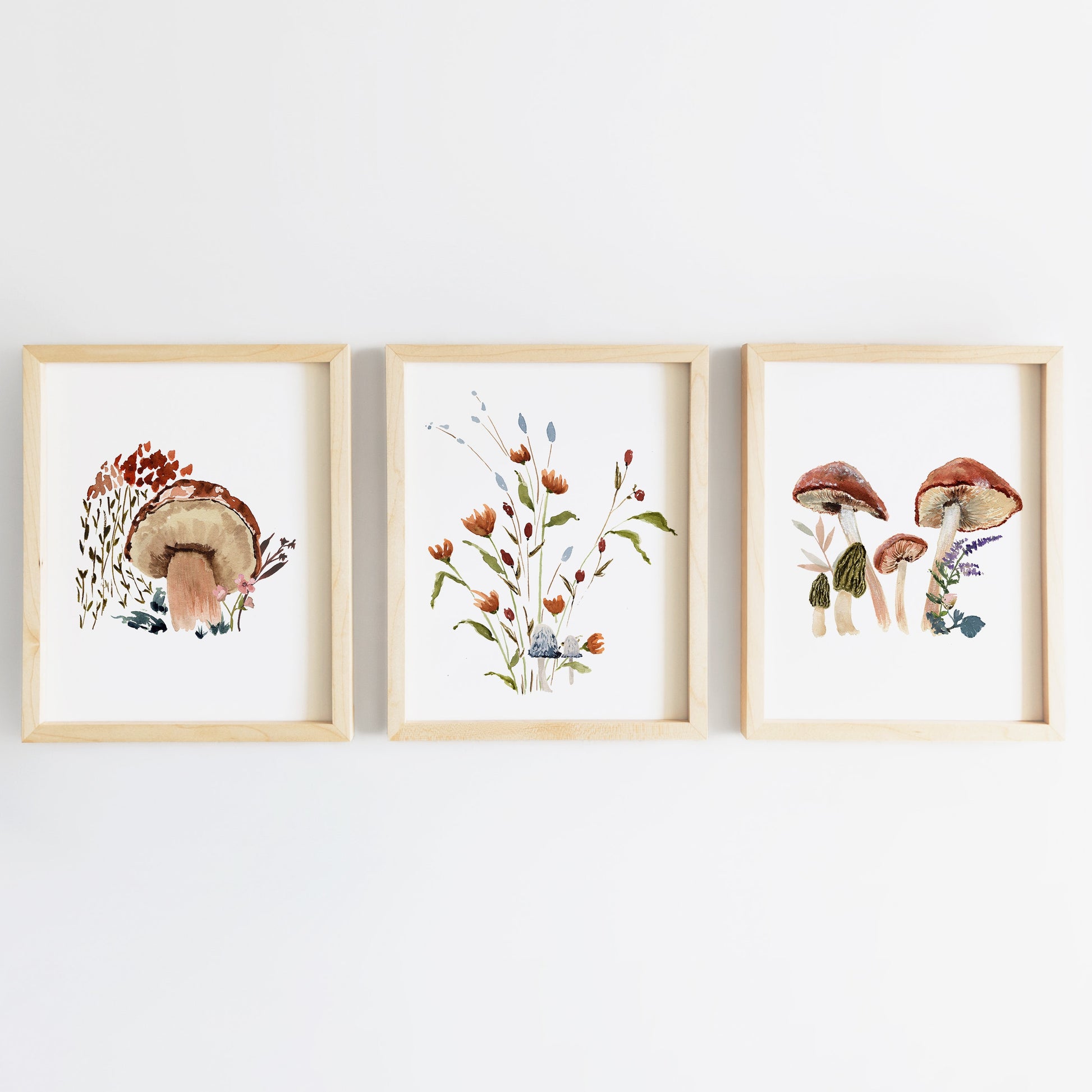 Mushroom Floral Nursery Art Print | Set of 3