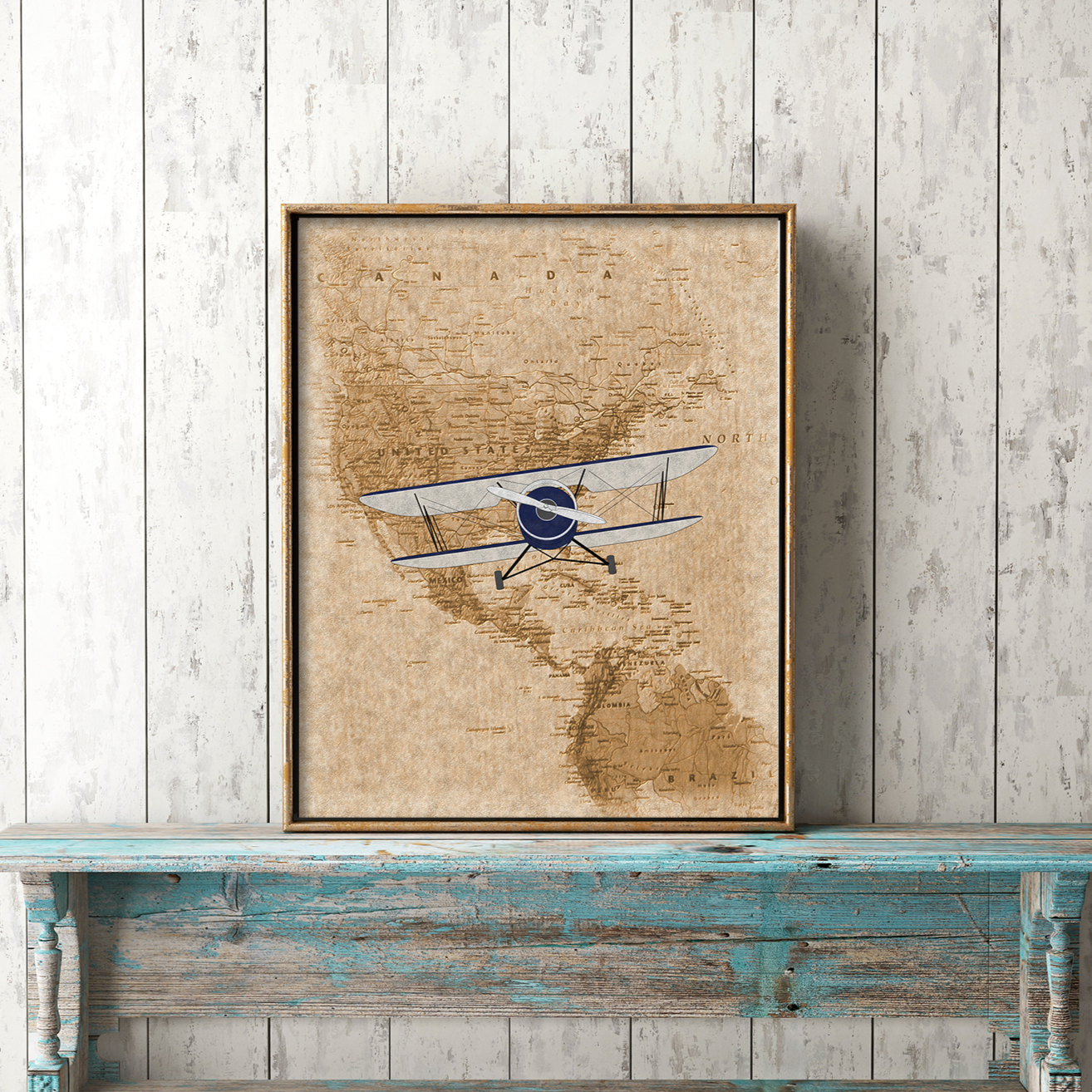 Vintage Airplane Nursery Art Print | Option 3 Blue